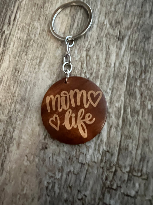 Mom life wood key chain